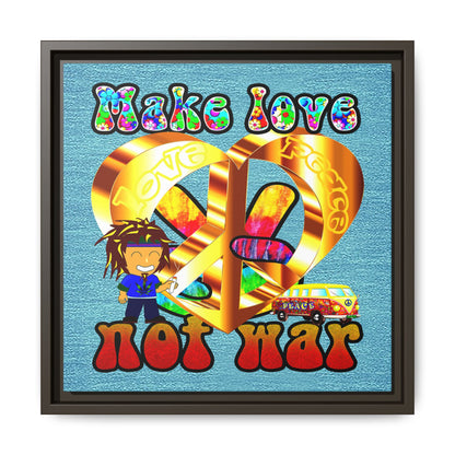 love peace - framed canvas art (faded blue)