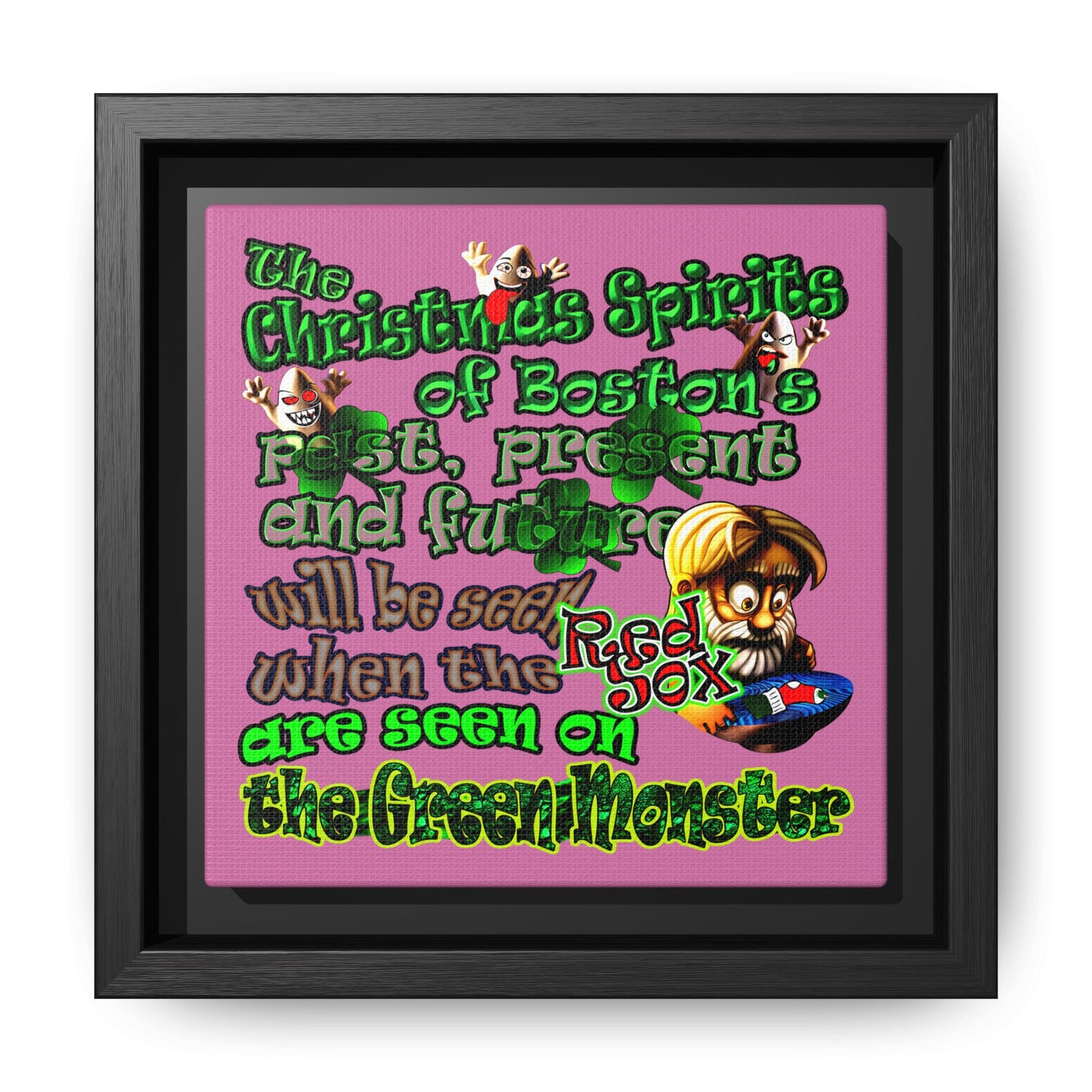 christmas spirits of boston - framed canvas art (light pink)