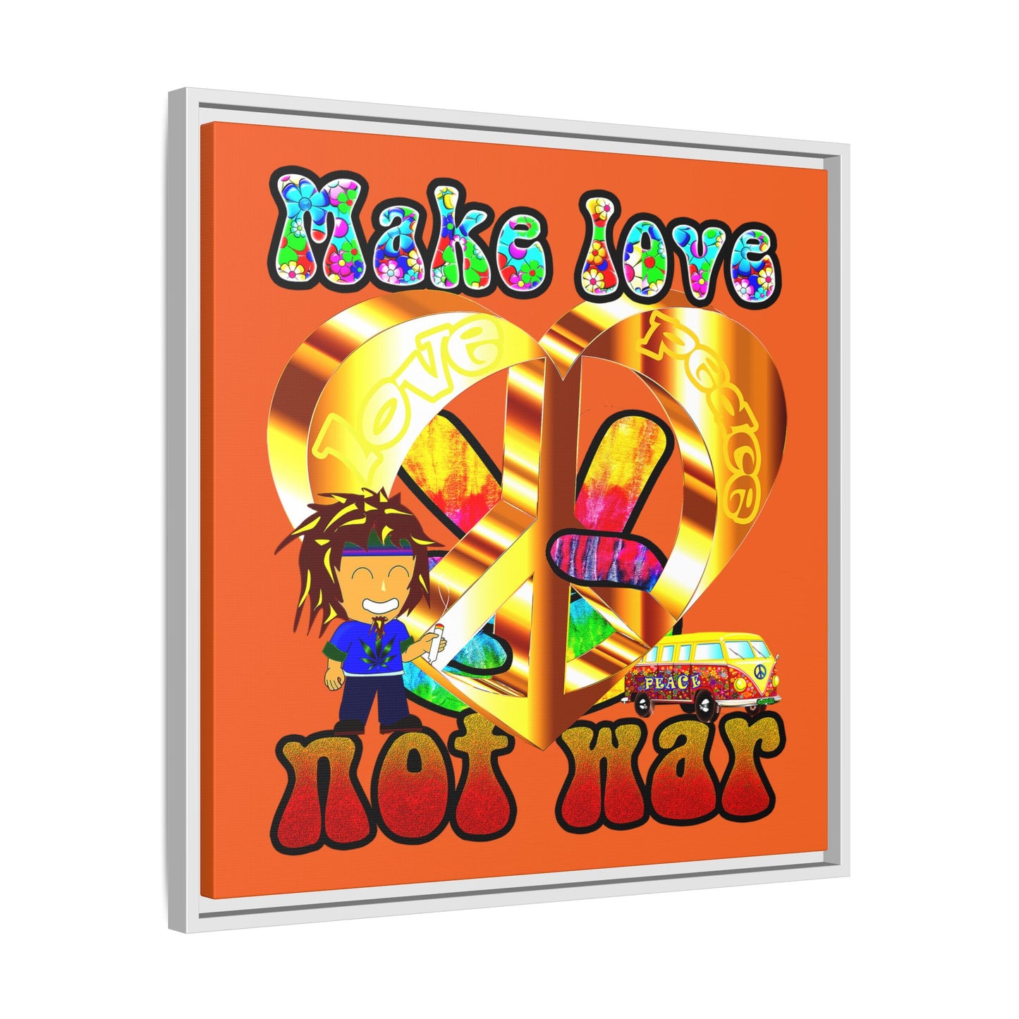 love peace - framed canvas art (orange)