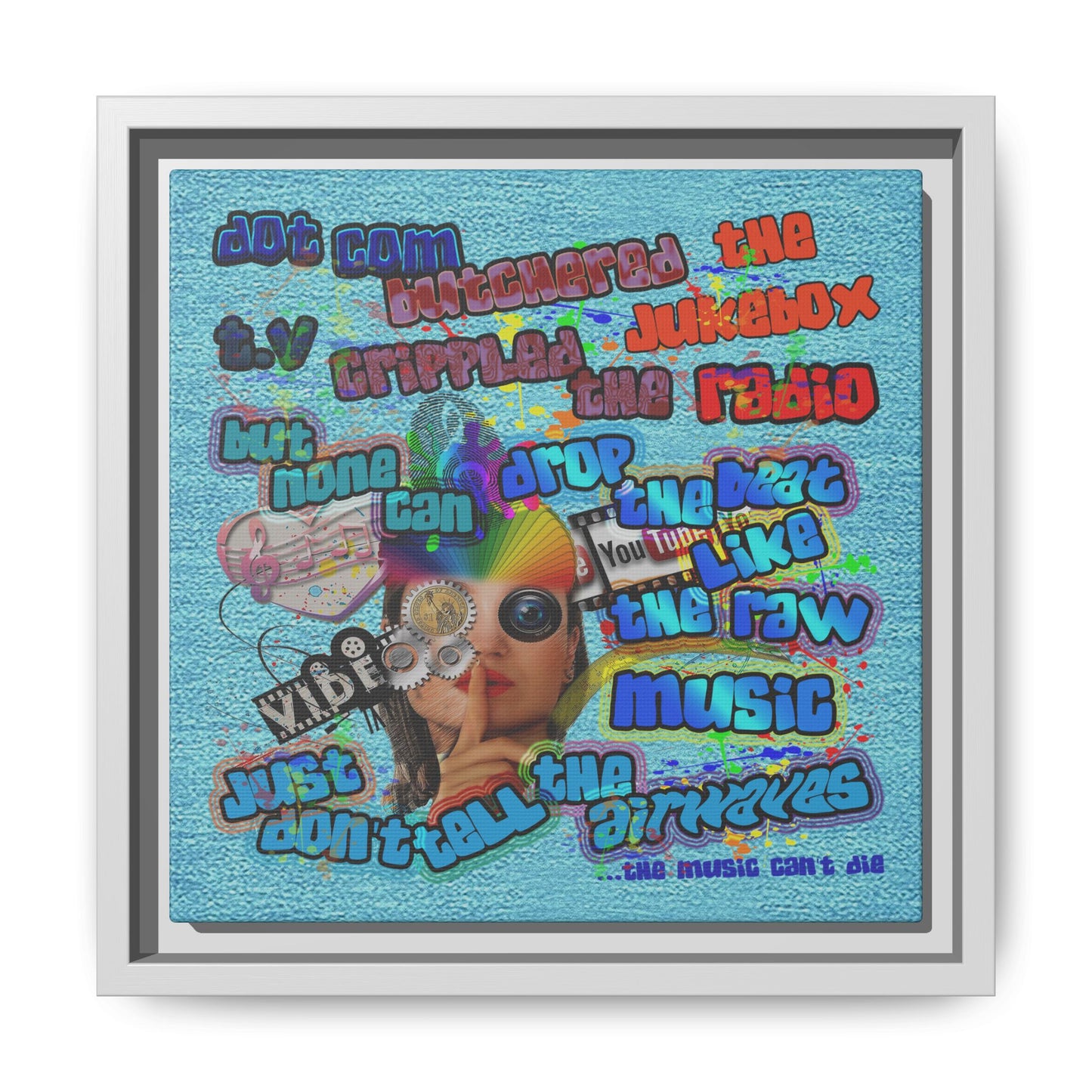 drop the beat - framed canvas art (faded blue)