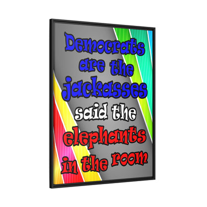 donkeys and elephants - framed canvas art (rainbow split)