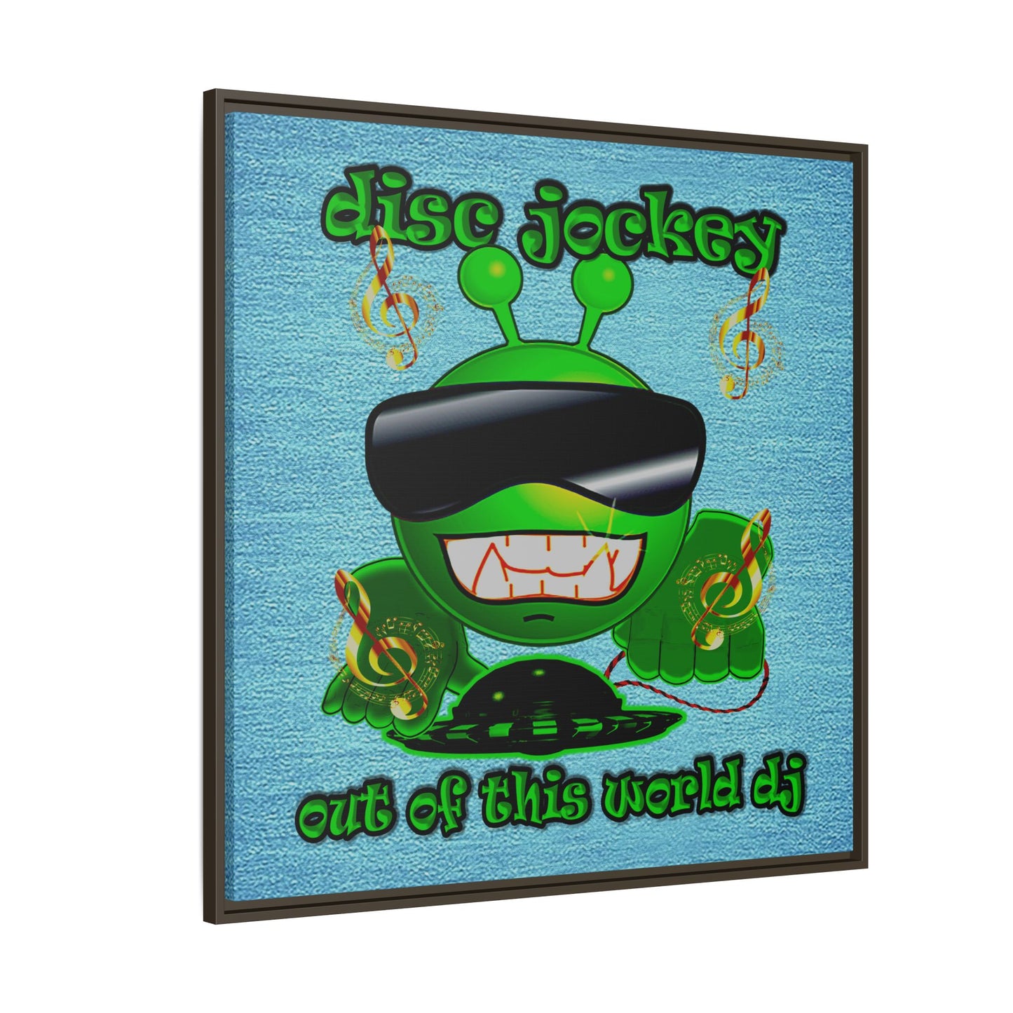 disc jockey - framed canvas art (faded blue)