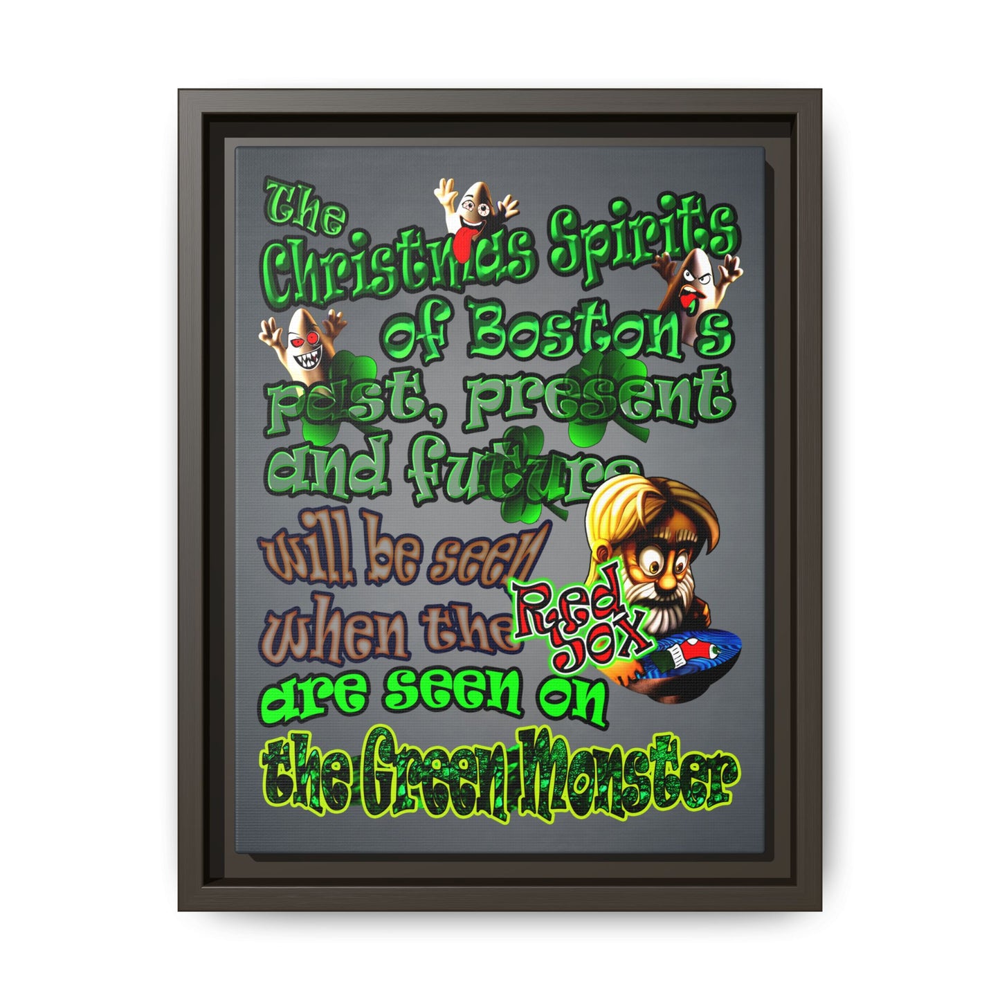 christmas spirits of boston - framed canvas art (grey-light grey)