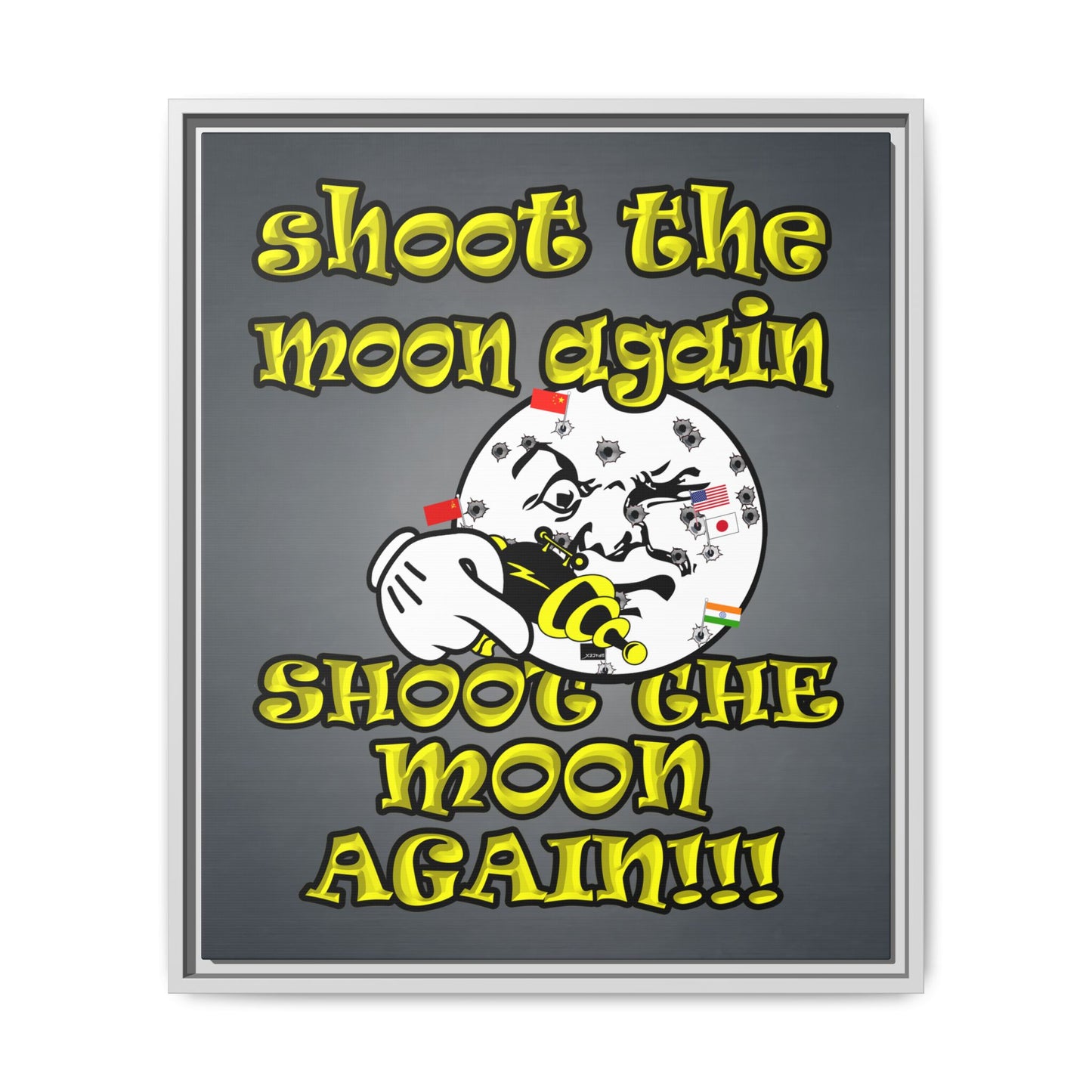 shoot the moon again - framed canvas art (grey-light grey)