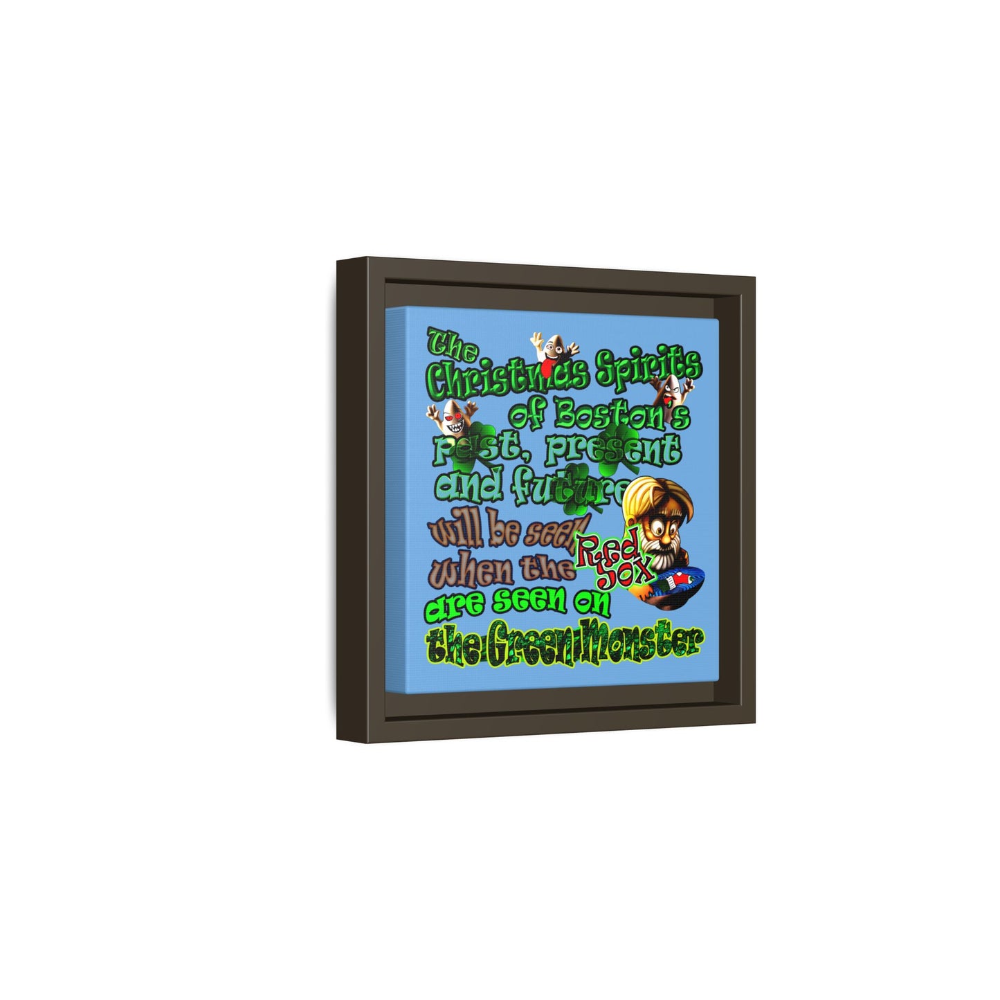 christmas spirits of boston - framed canvas art (light blue)