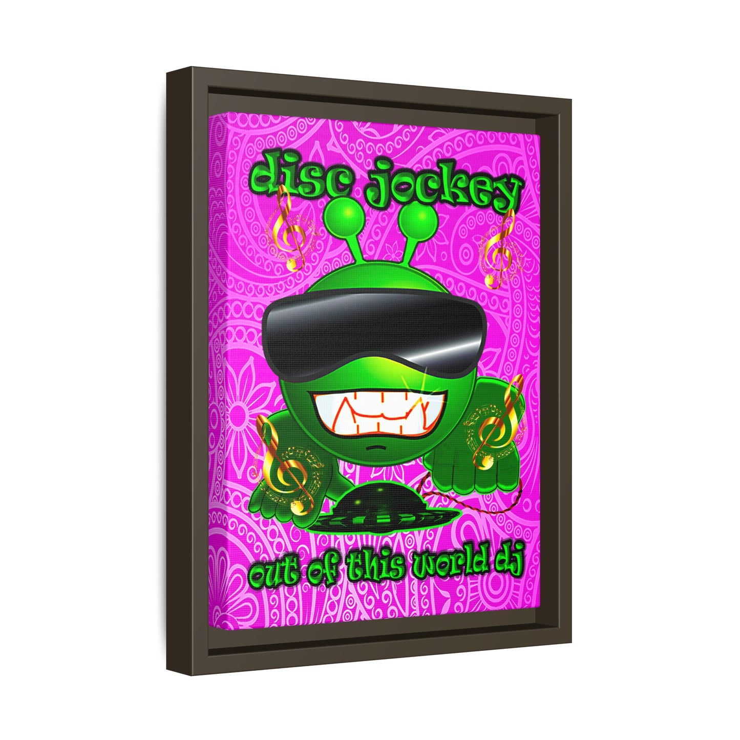 disc jockey - framed canvas art (pink swirl)