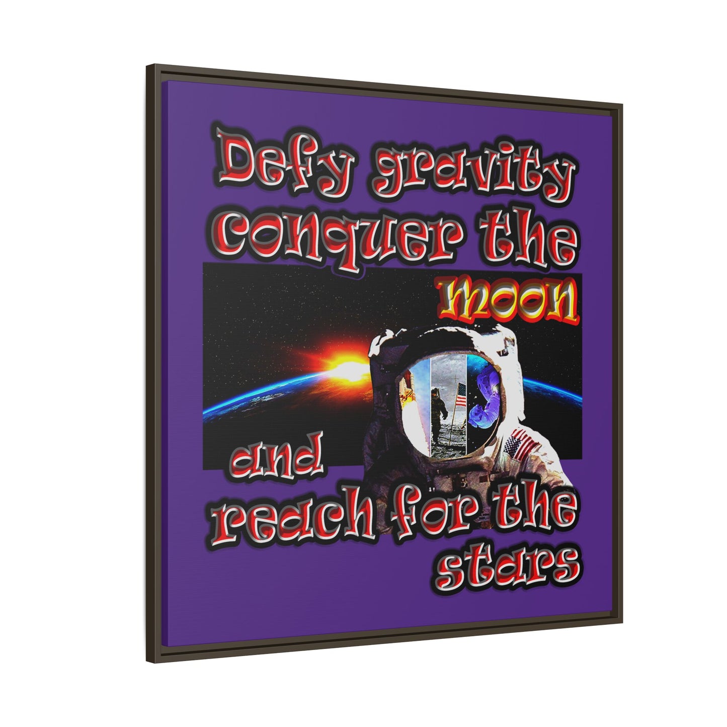 defy conquer reach - framed canvas art (purple)