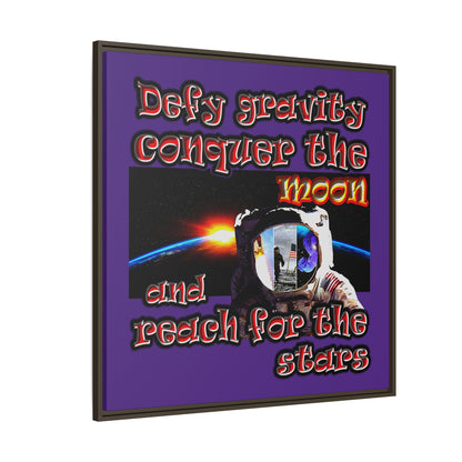 defy conquer reach - framed canvas art (purple)