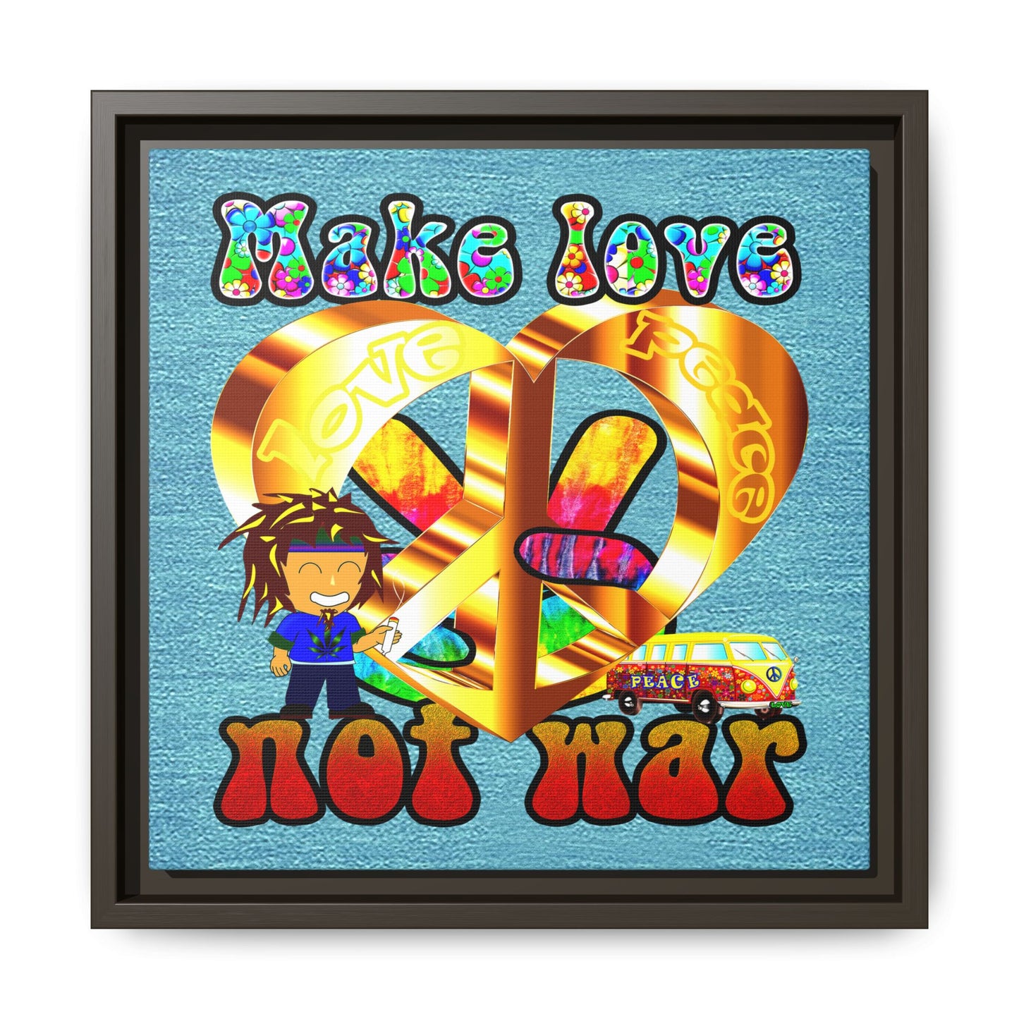 love peace - framed canvas art (faded blue)