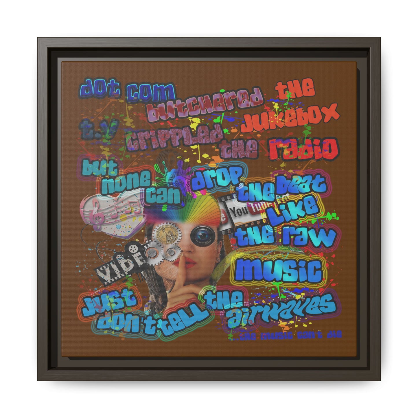 drop the beat - framed canvas art (brown)