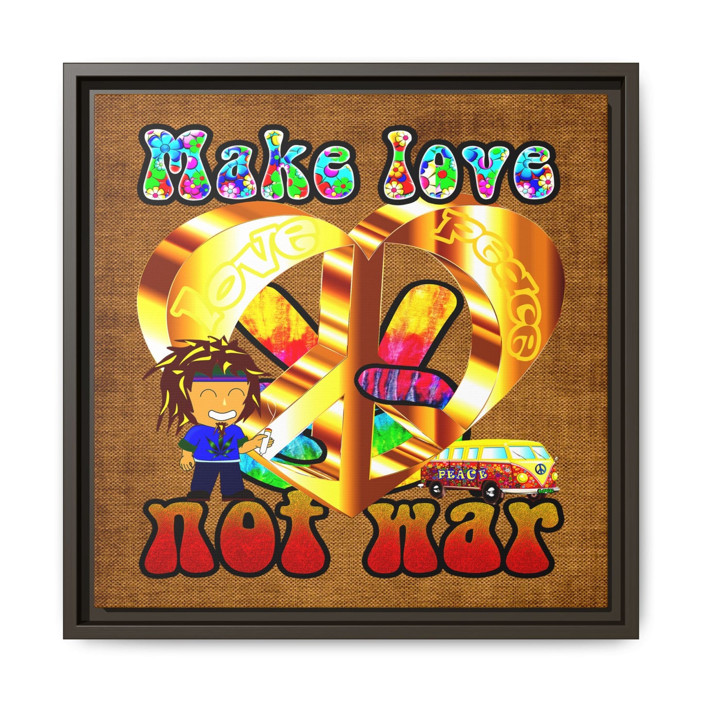 love peace - framed canvas art (brown papyrus)