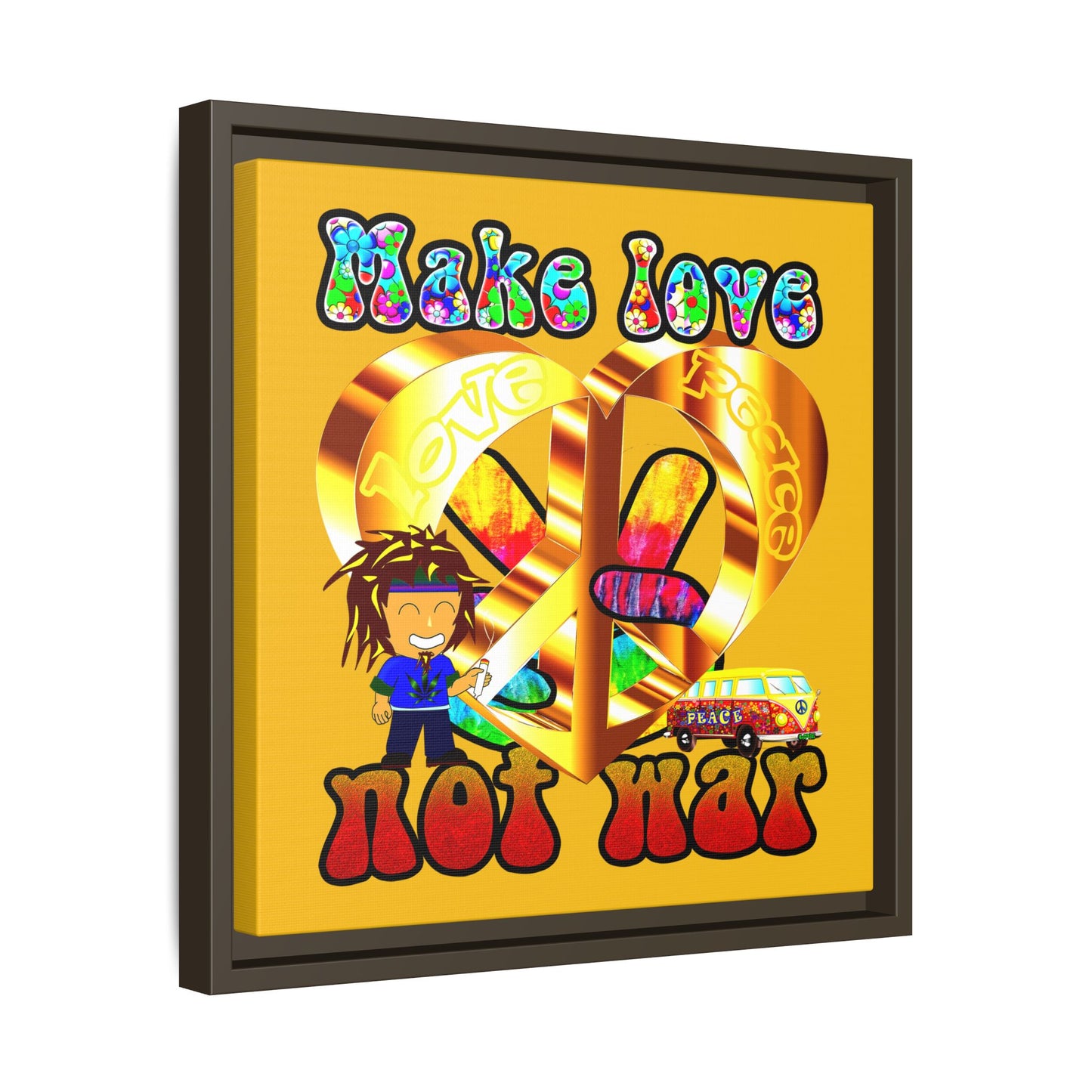 love peace - framed canvas art (yellow)