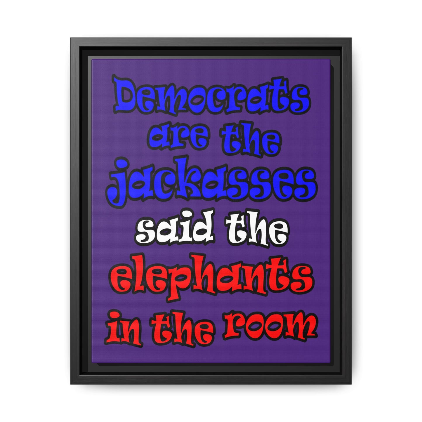donkeys and elephants - framed canvas art (purple)