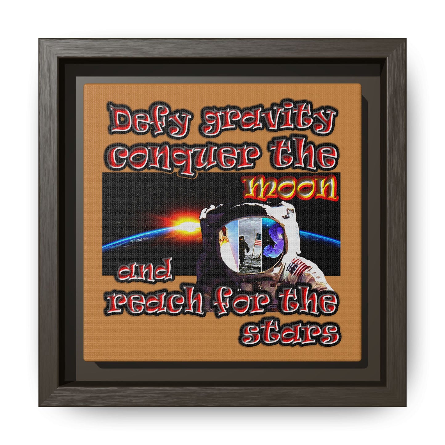 defy conquer reach - framed canvas art (light brown)