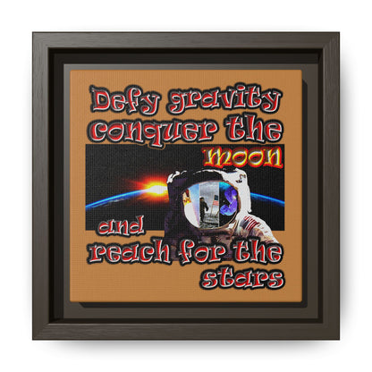 defy conquer reach - framed canvas art (light brown)