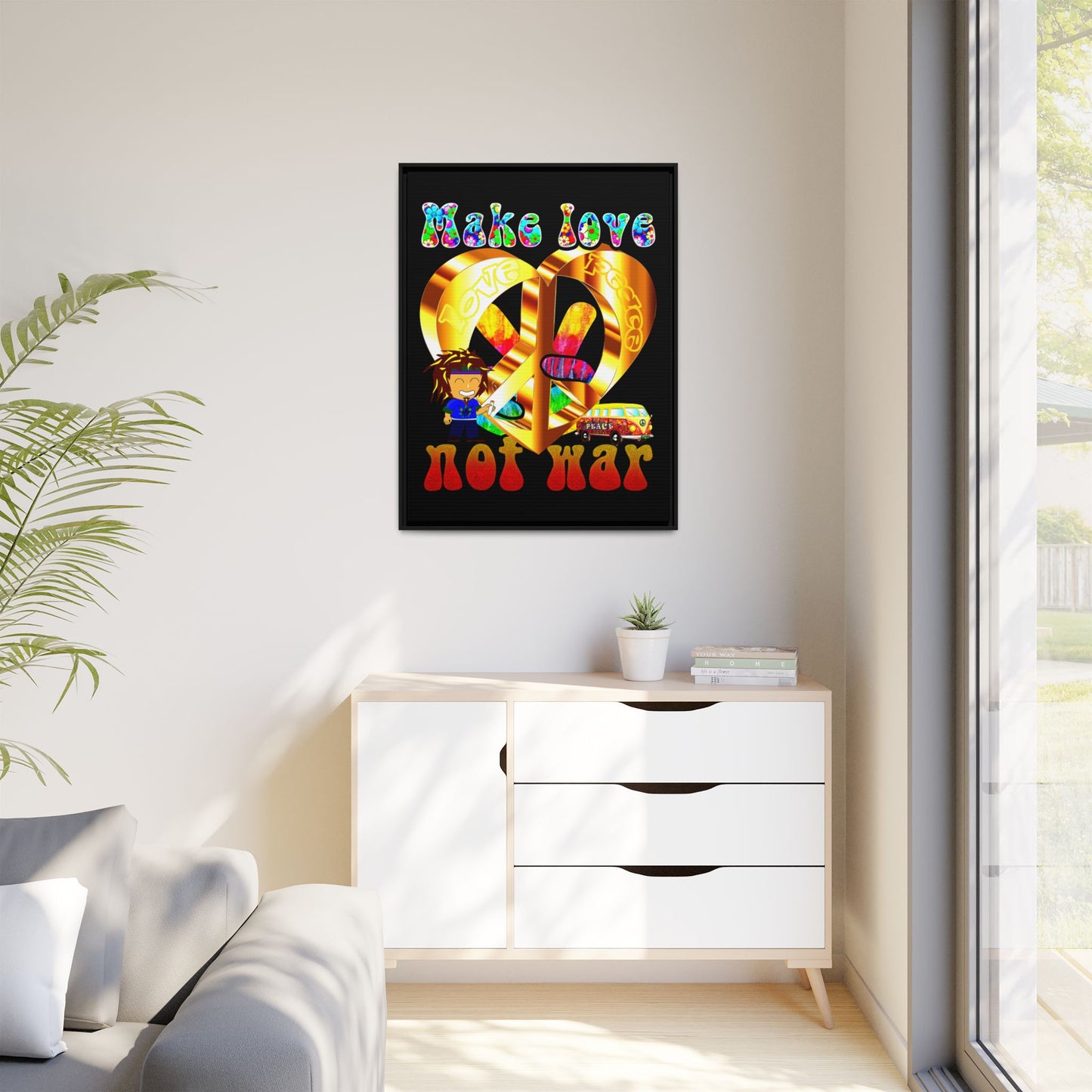 love peace - framed canvas art (black)