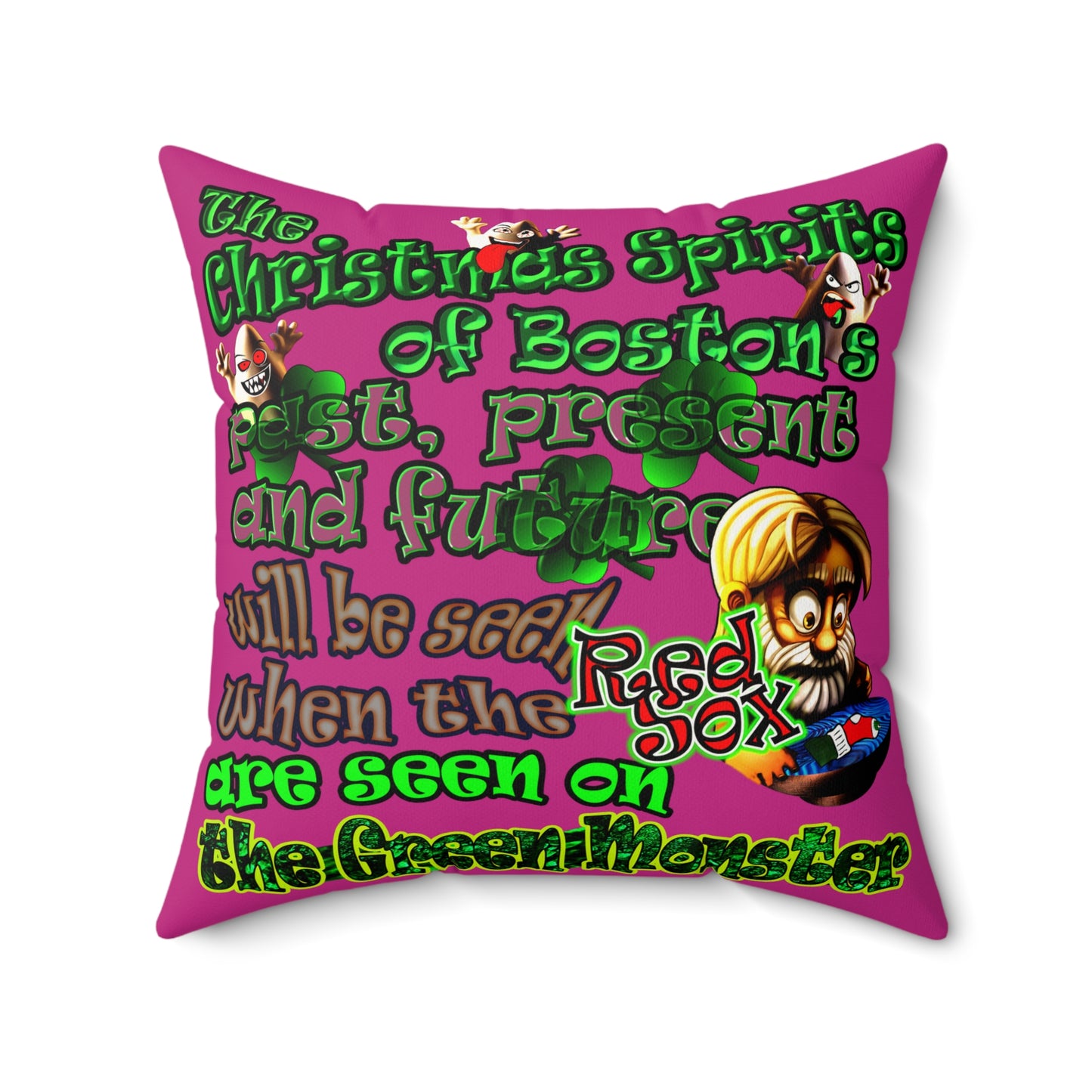 christmas spirits of boston - Faux Suede Square Pillow - (pink)