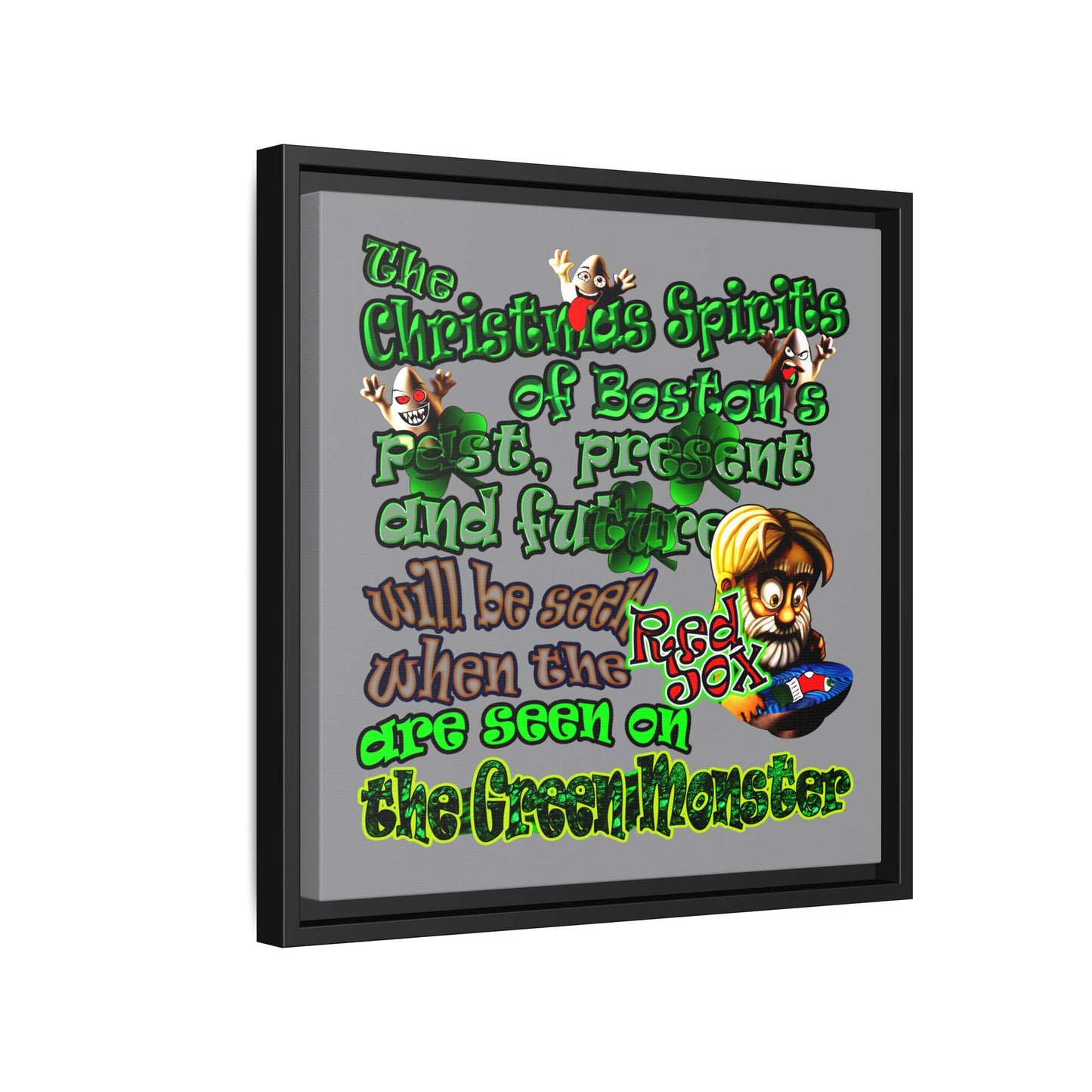 christmas spirits of boston - framed canvas art (grey)