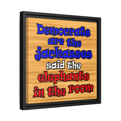 donkeys and elephants - framed canvas art (butterscotch wood finish)