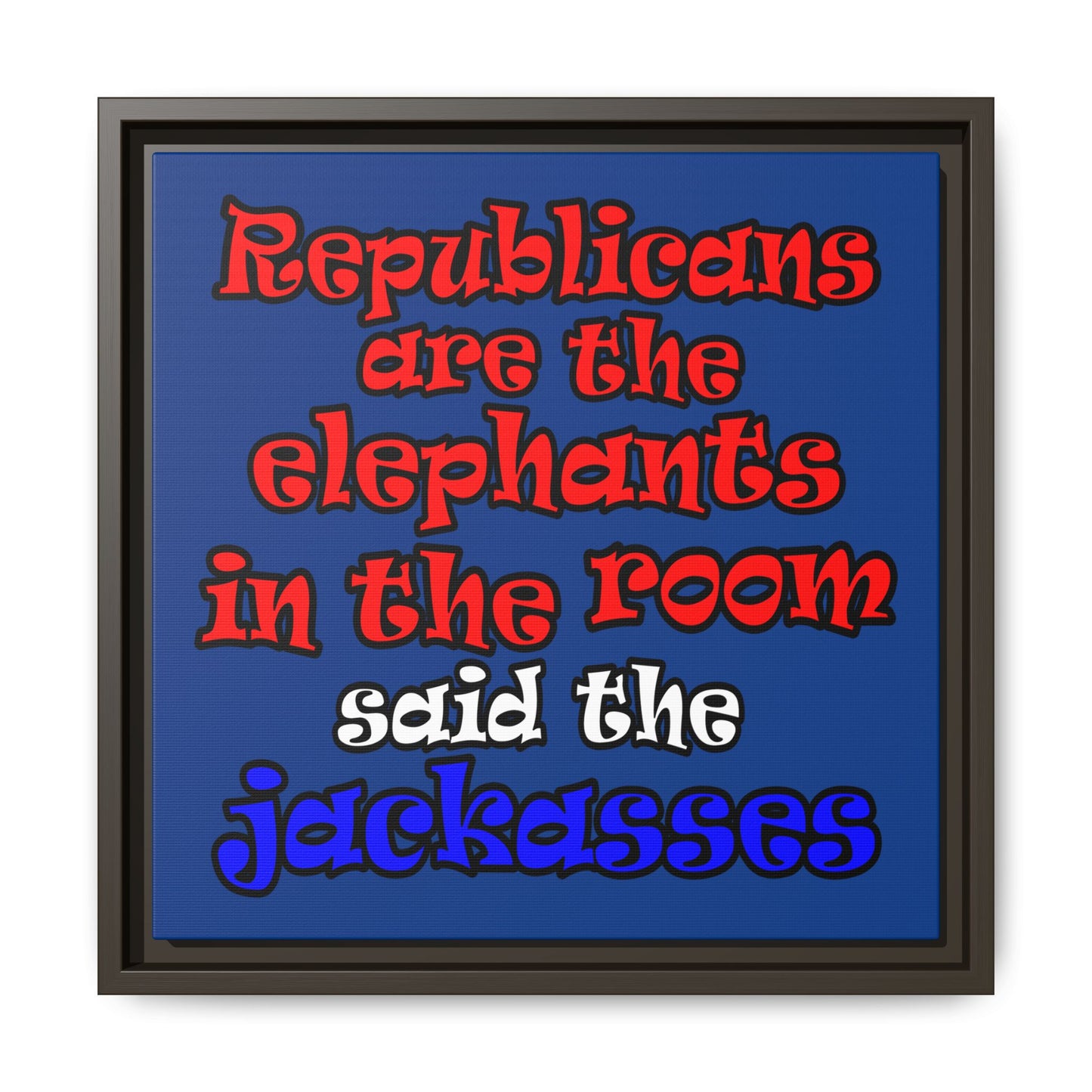 donkeys and elephants - framed canvas art (dark blue)