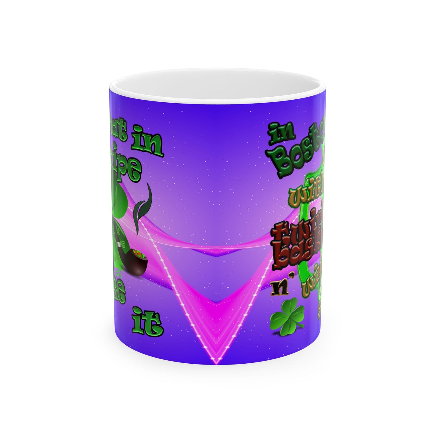 celtics logo - White Mug (purple-pink wave)