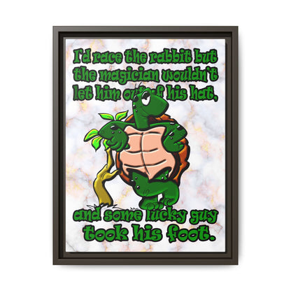 turtle race - framed canvas art (white marble)