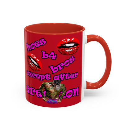 hoes b4 bros - Accent Mug (dark red)