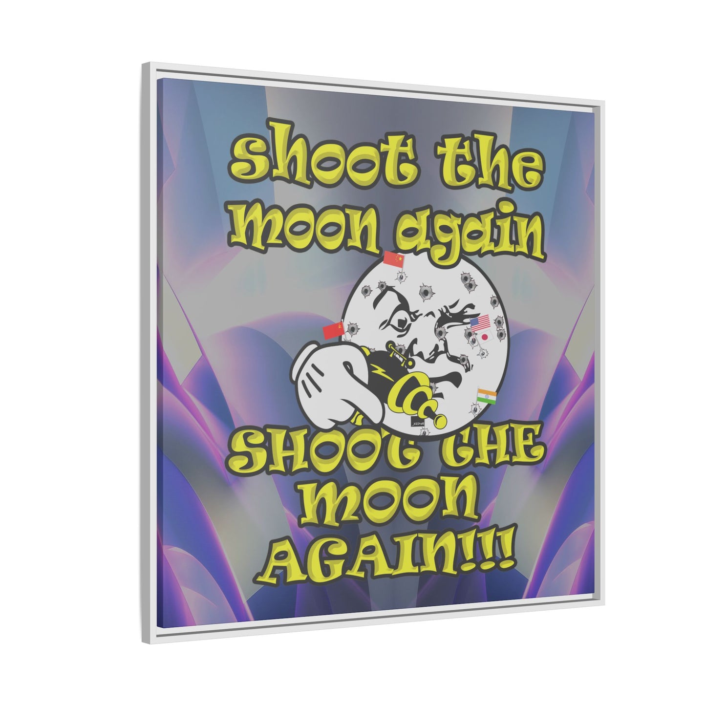 shoot the moon again - framed canvas art (grey-pink wave)