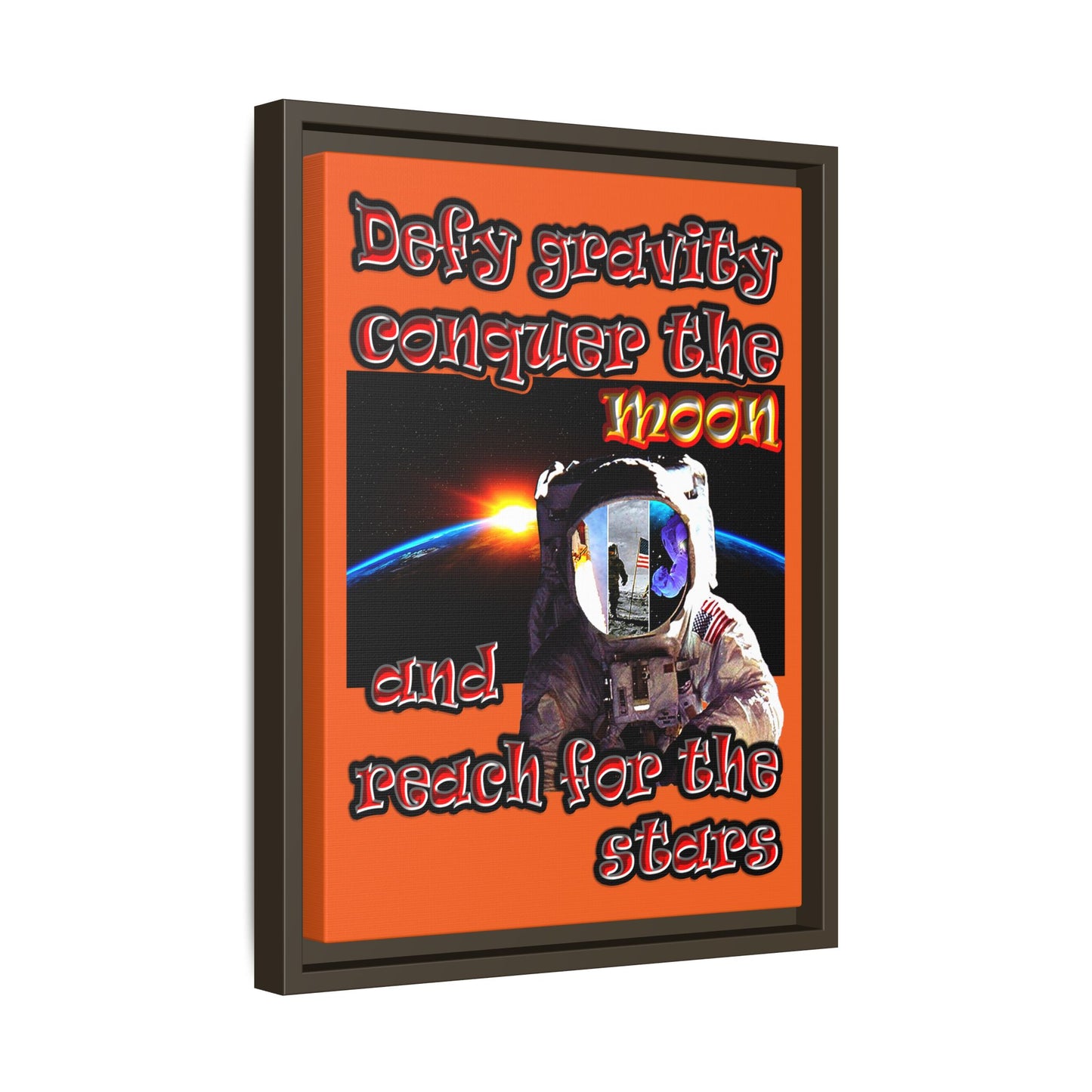 defy conquer reach - framed canvas art (orange)