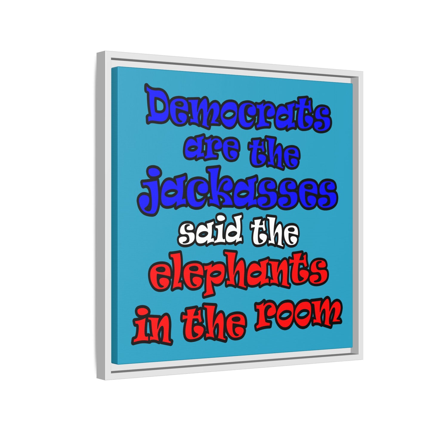 donkeys and elephants - framed canvas art (turquoise)