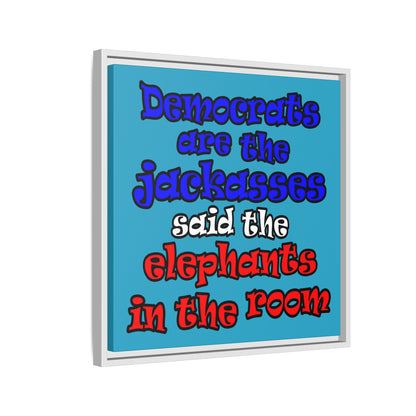 donkeys and elephants - framed canvas art (turquoise)