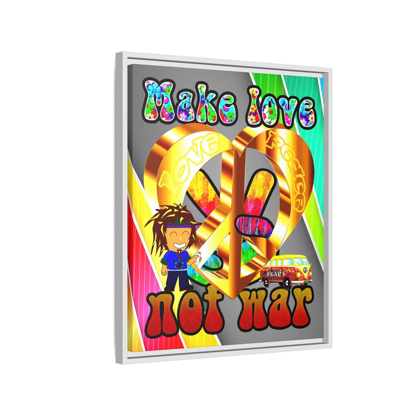 love peace - framed canvas art (rainbow split)