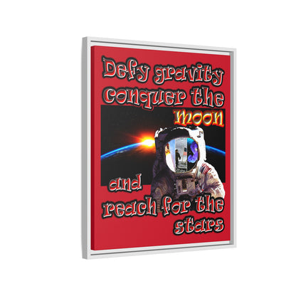 defy conquer reach - framed canvas art (dark red)