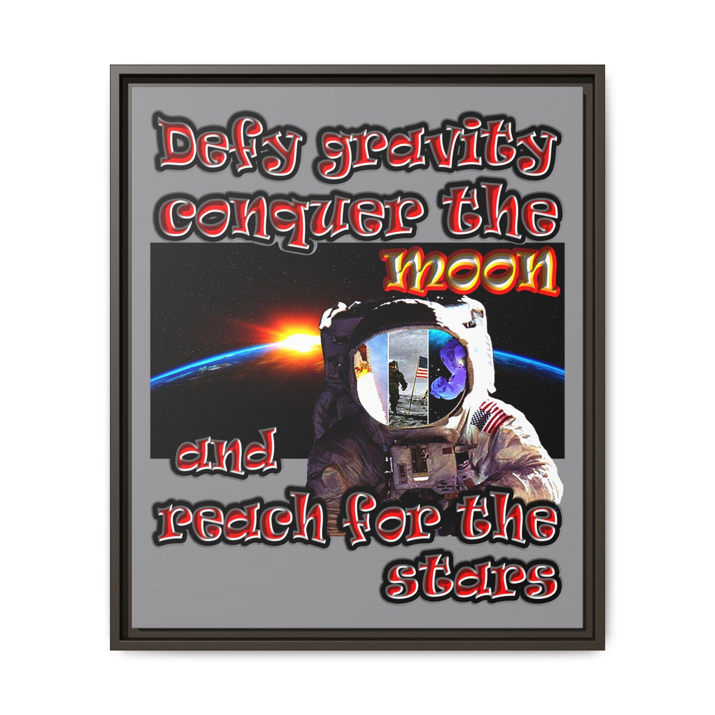 defy conquer reach - framed canvas art (grey)