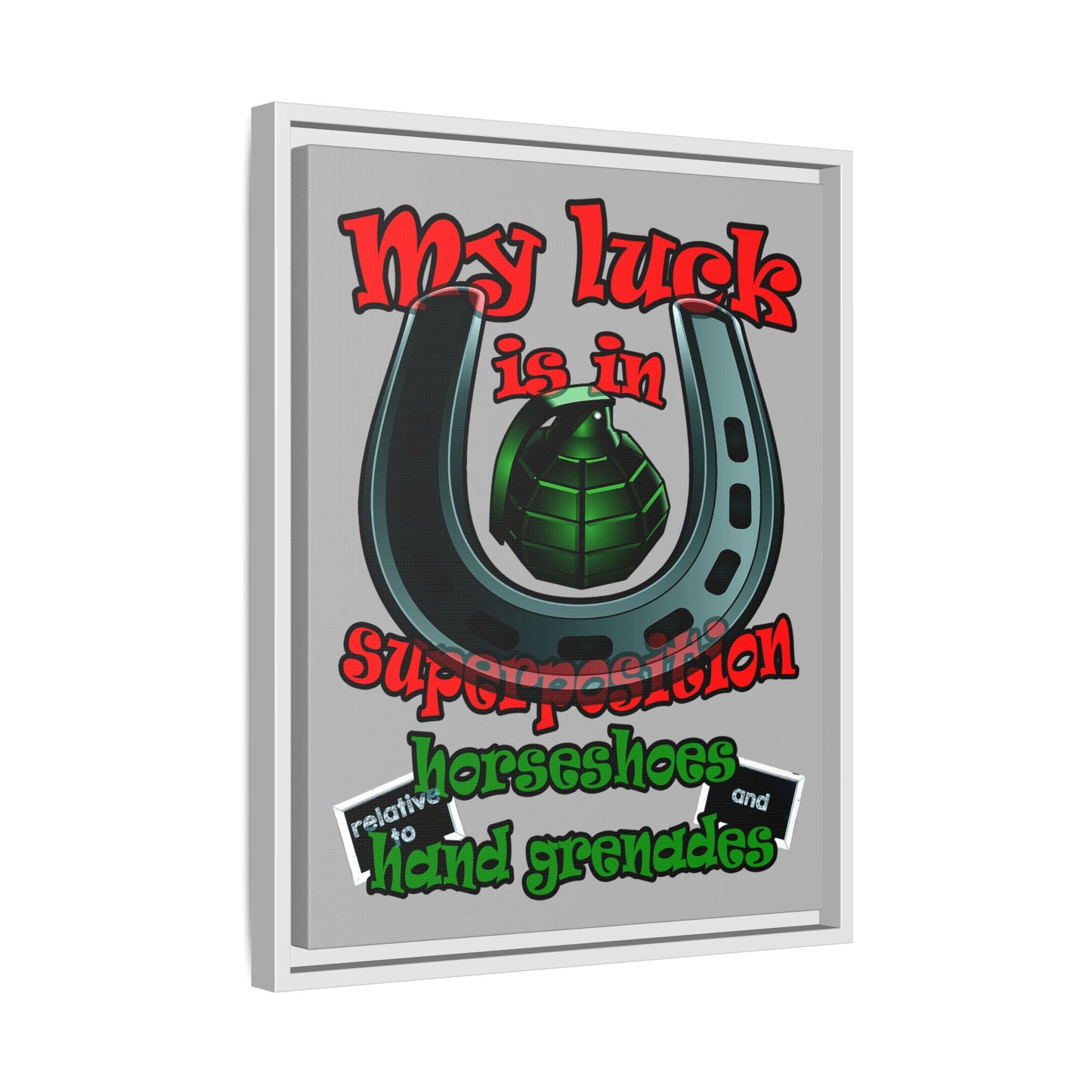 my luck - framed canvas art (light grey)