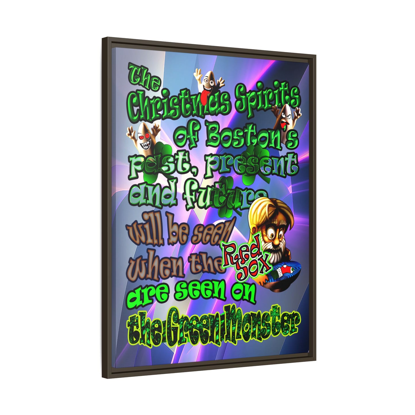 christmas spirits of boston - framed canvas art (grey-pink wave)
