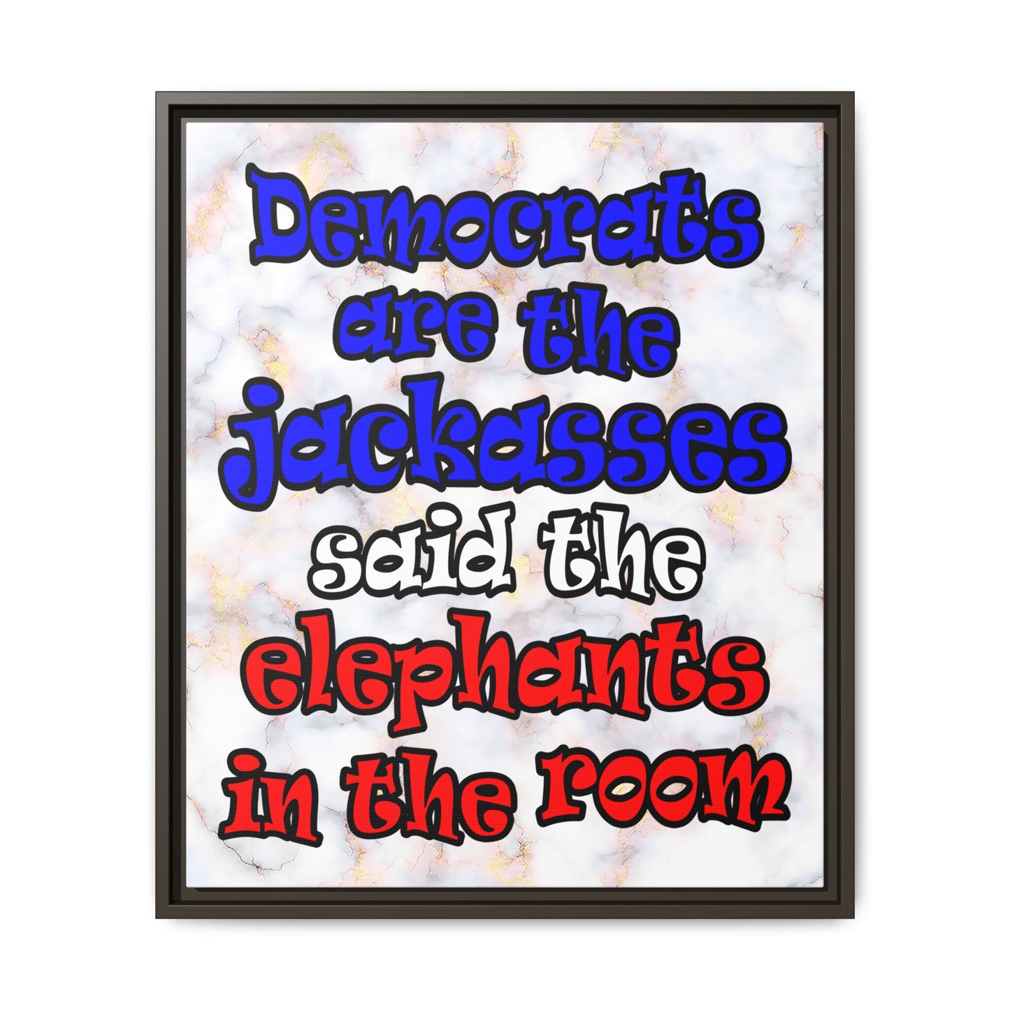 donkeys and elephants - framed canvas art (white marble)