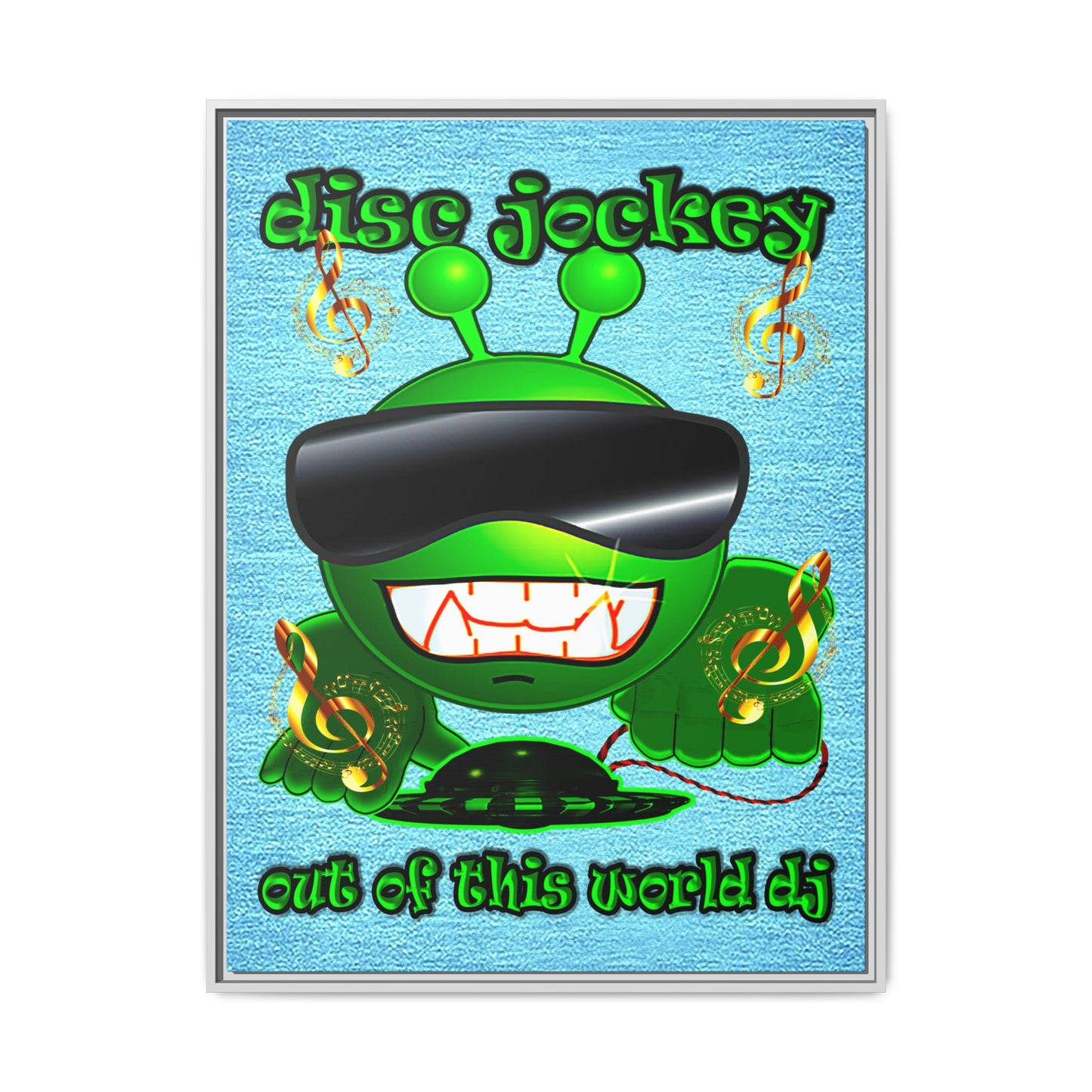 disc jockey - framed canvas art (faded blue)
