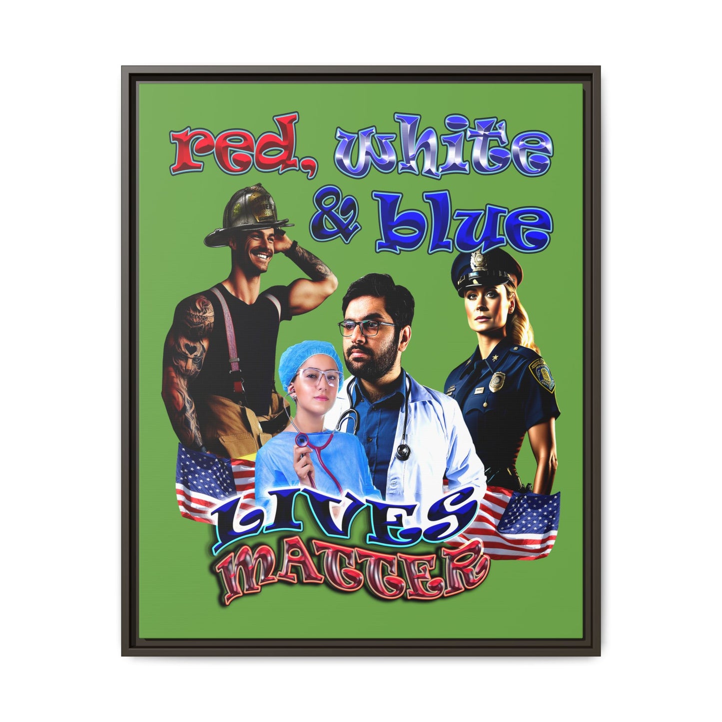 rw&b lives matter - framed canvas art (green)