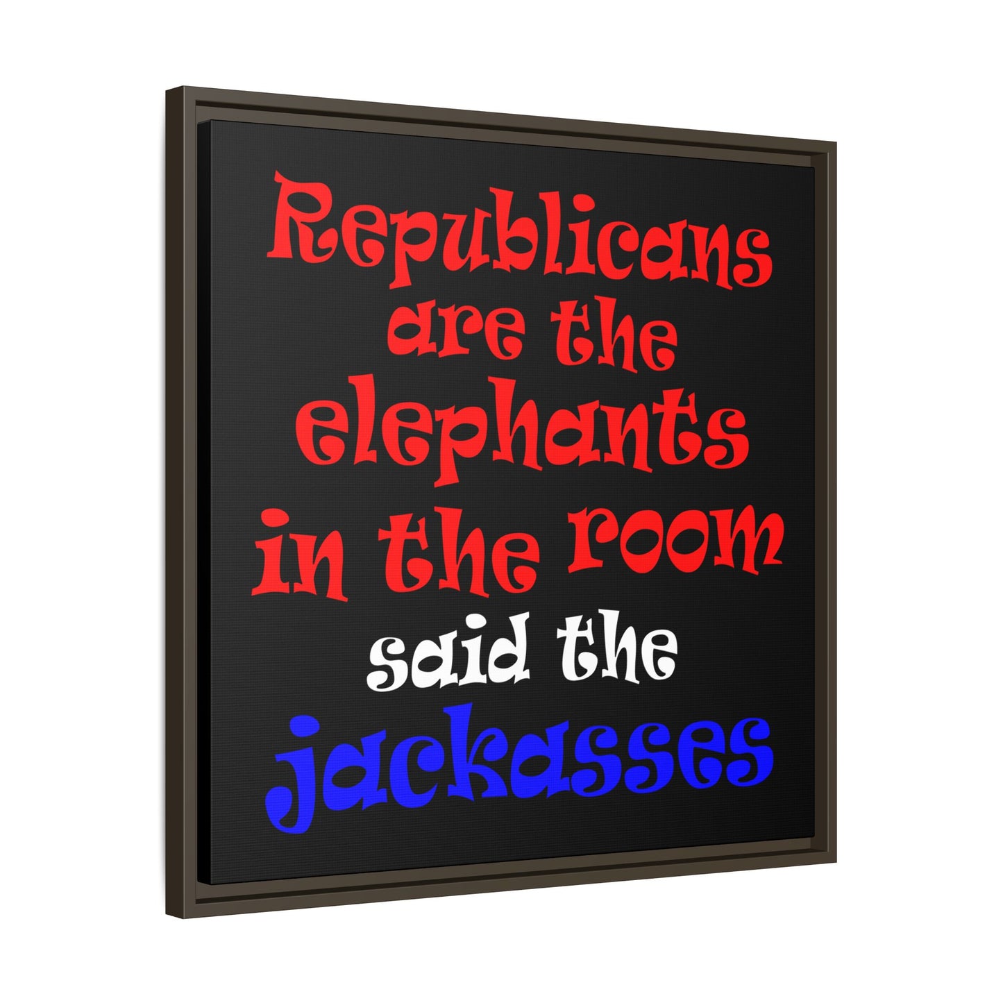 donkeys and elephants - framed canvas art (black)