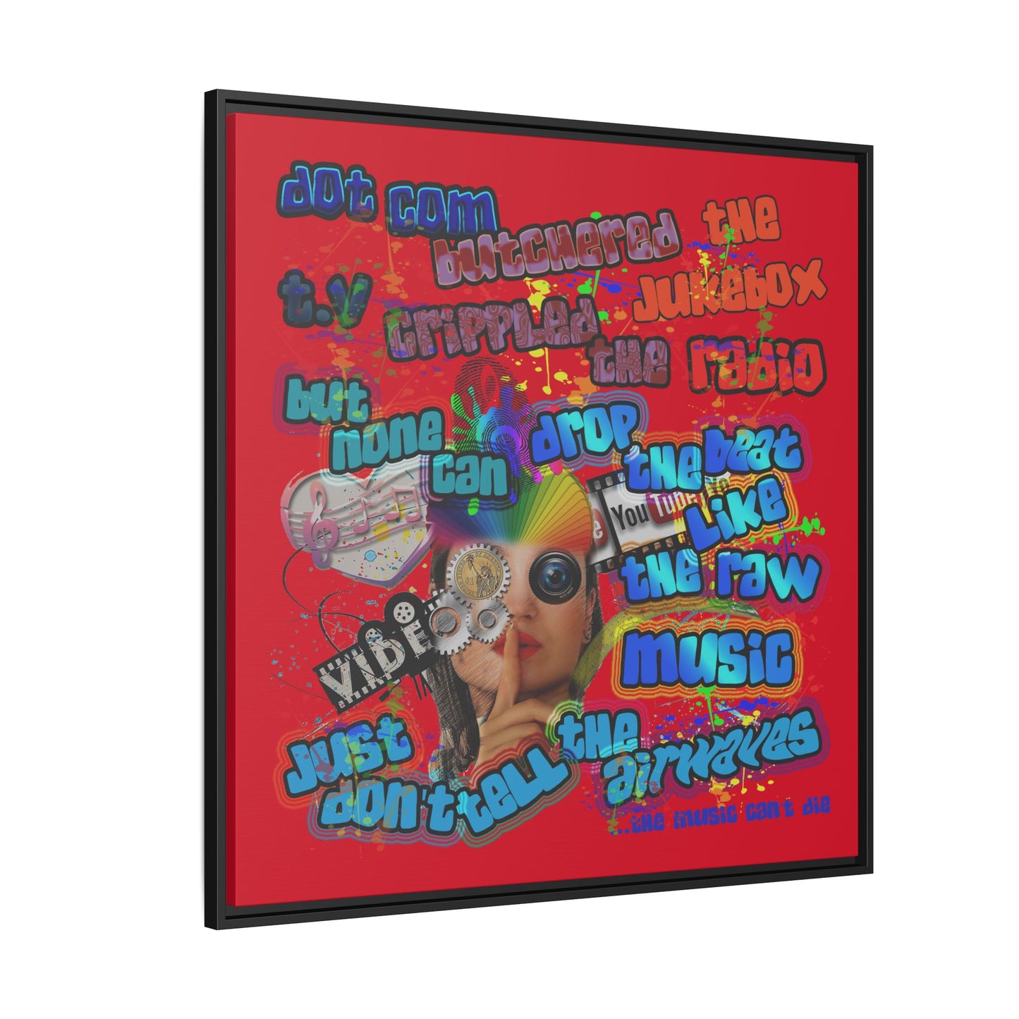 drop the beat - framed canvas art (dark red)