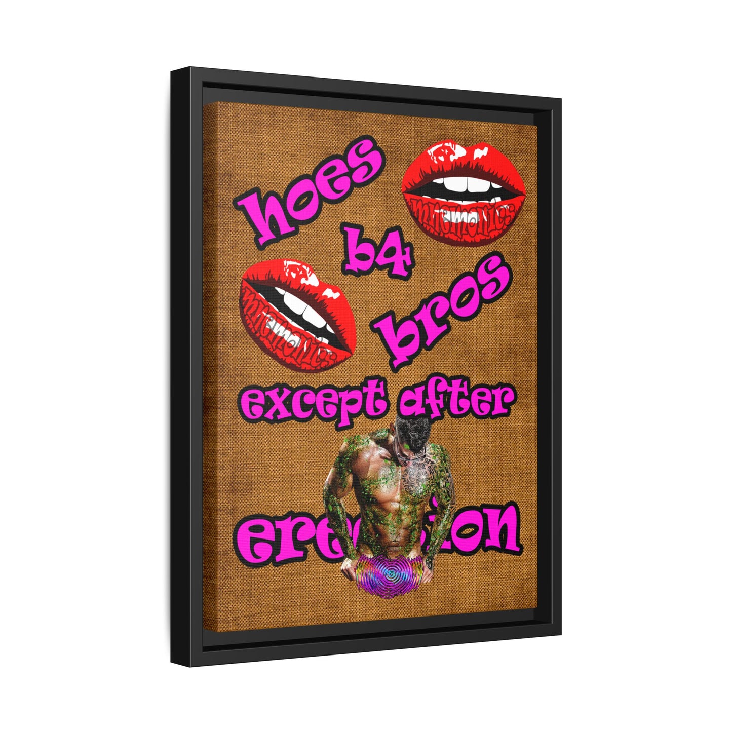hoes b4 bros - framed canvas art (brown papyrus)