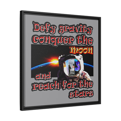 defy conquer reach - framed canvas art (grey)