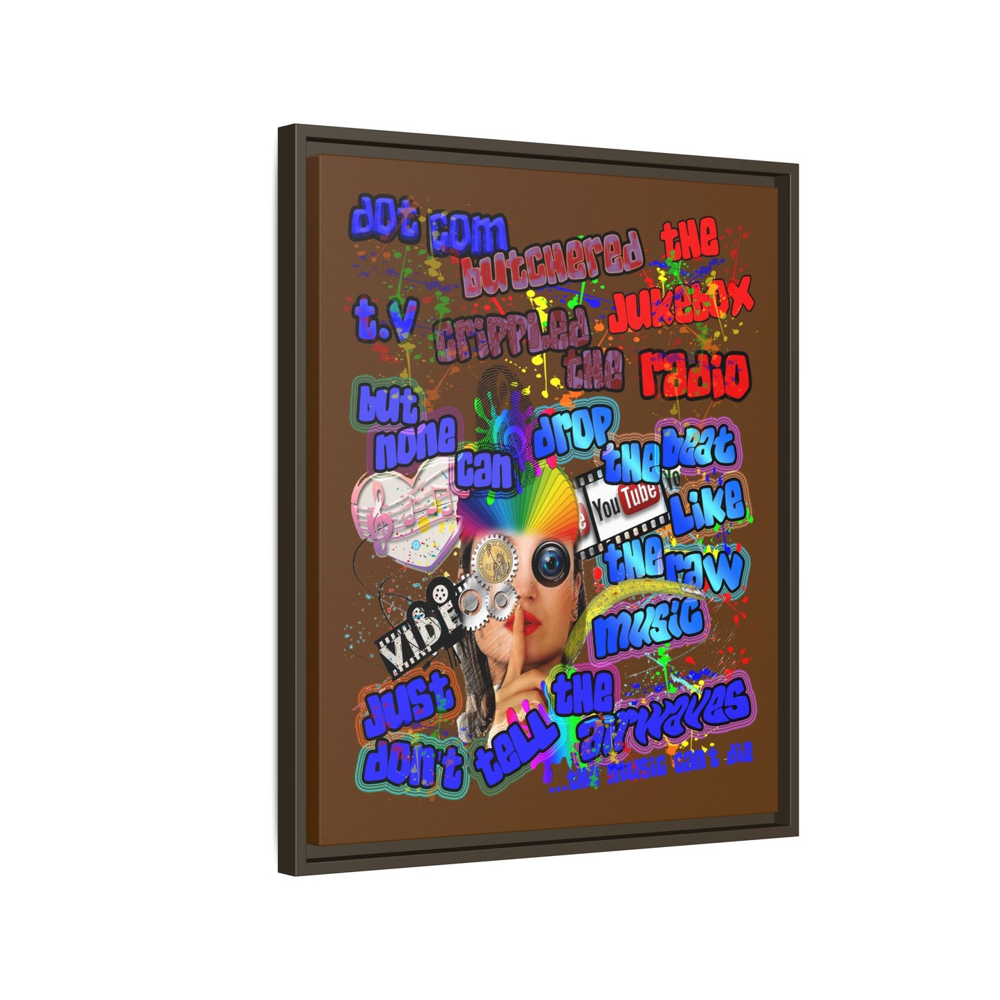 drop the beat - framed canvas art (brown)