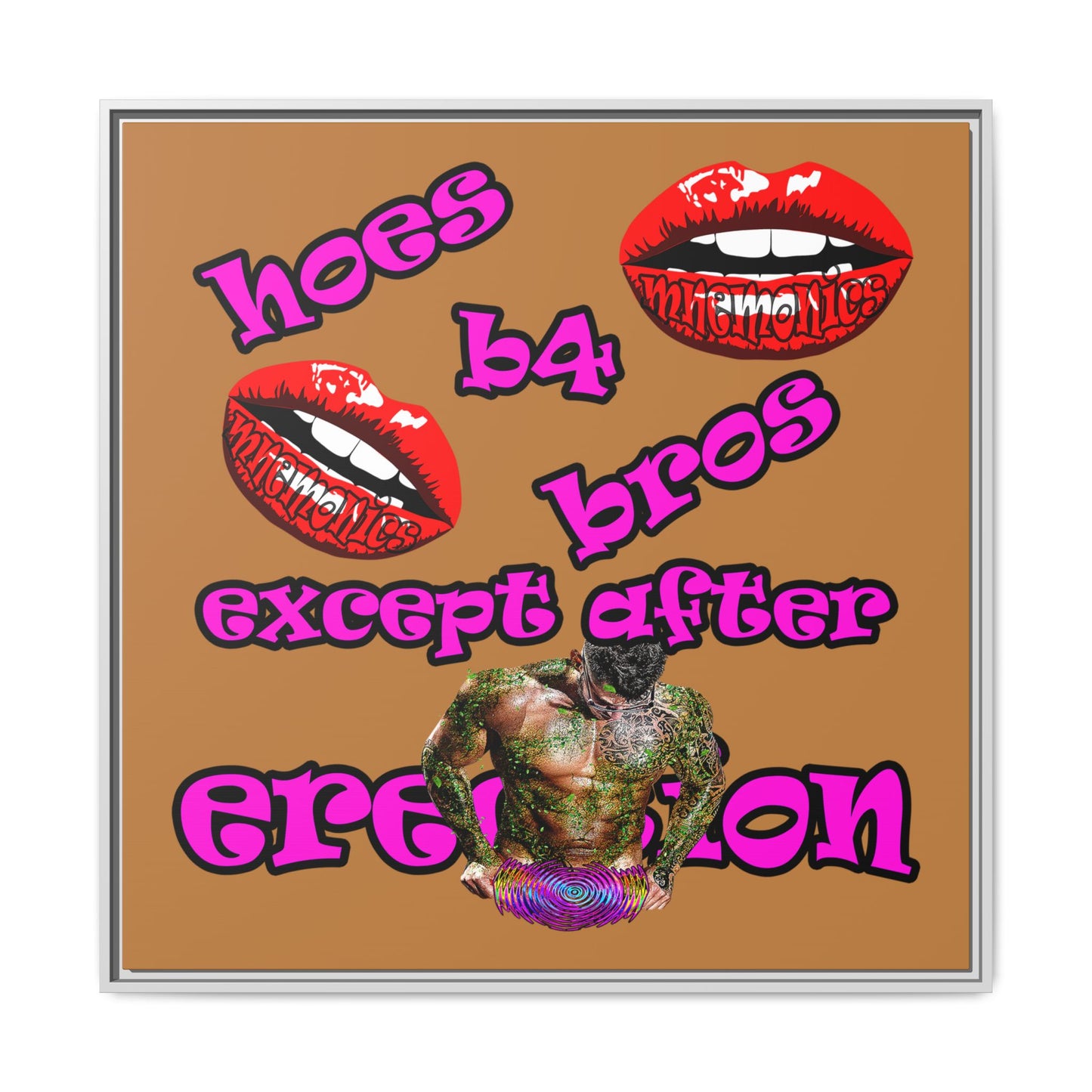 hoes b4 bros - framed canvas art (light brown)