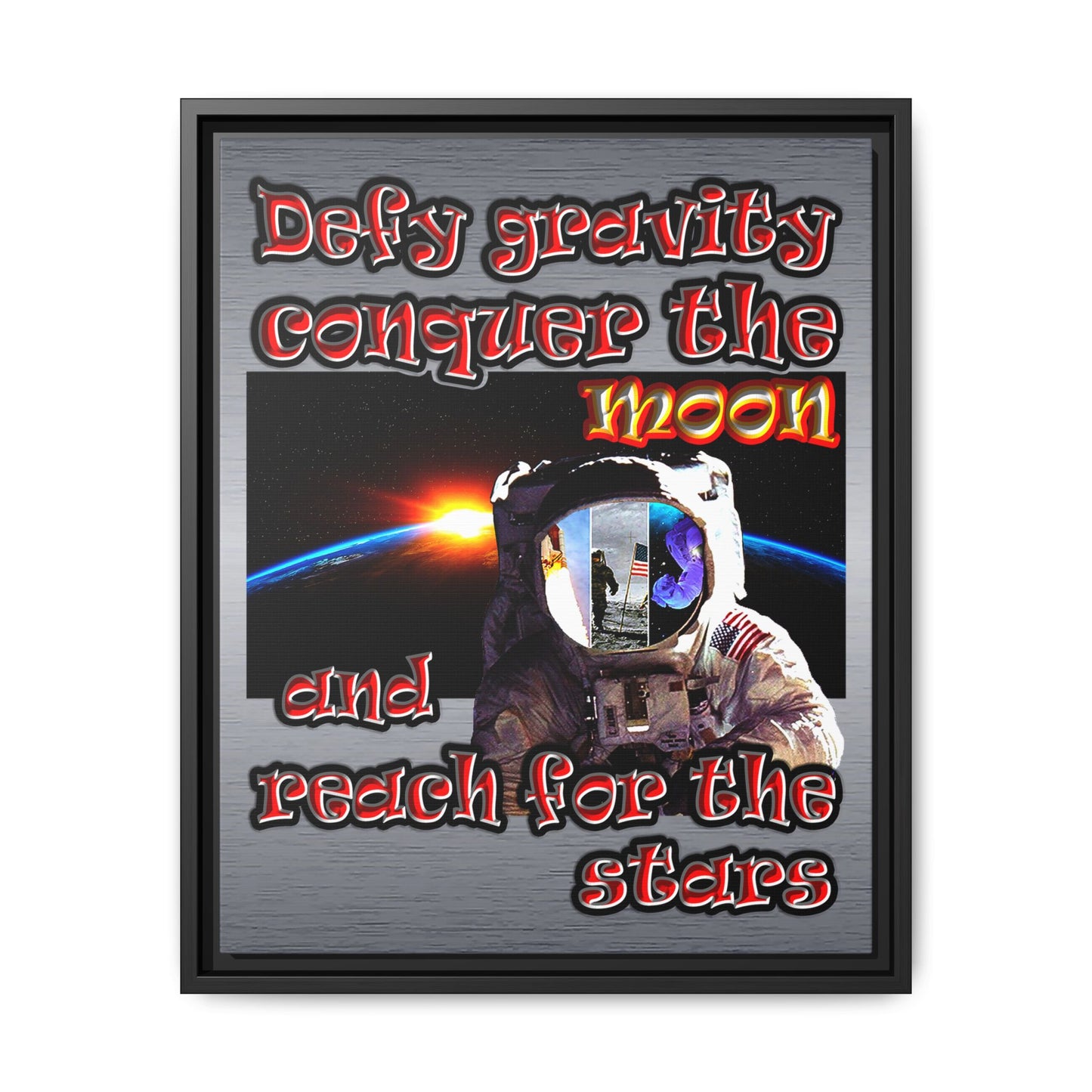 defy conquer reach - framed canvas art (brushed nickel)
