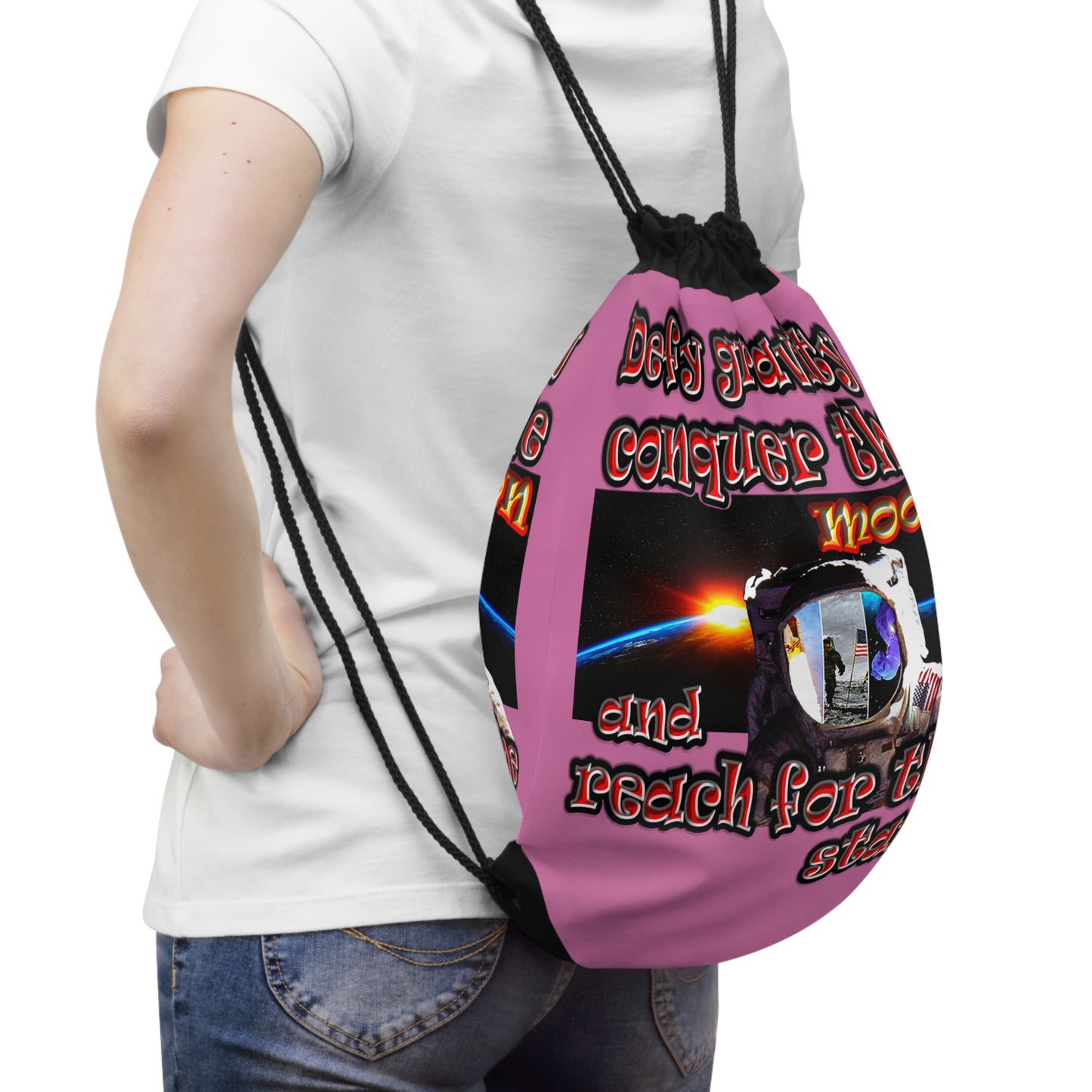 defy conquer reach - Drawstring Bag (light pink)