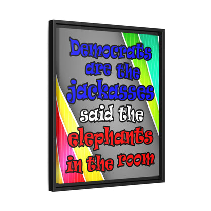 donkeys and elephants - framed canvas art (rainbow split)