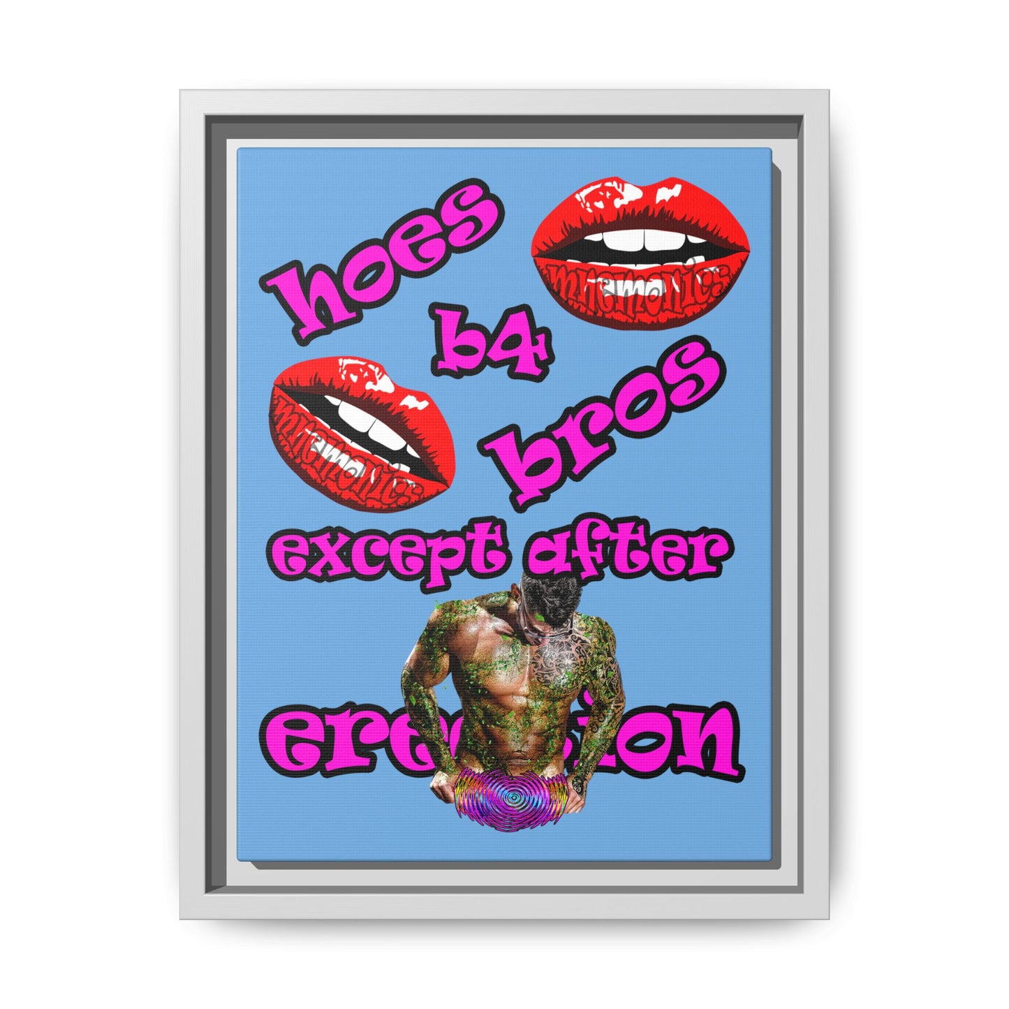hoes b4 bros - framed canvas art (light blue)