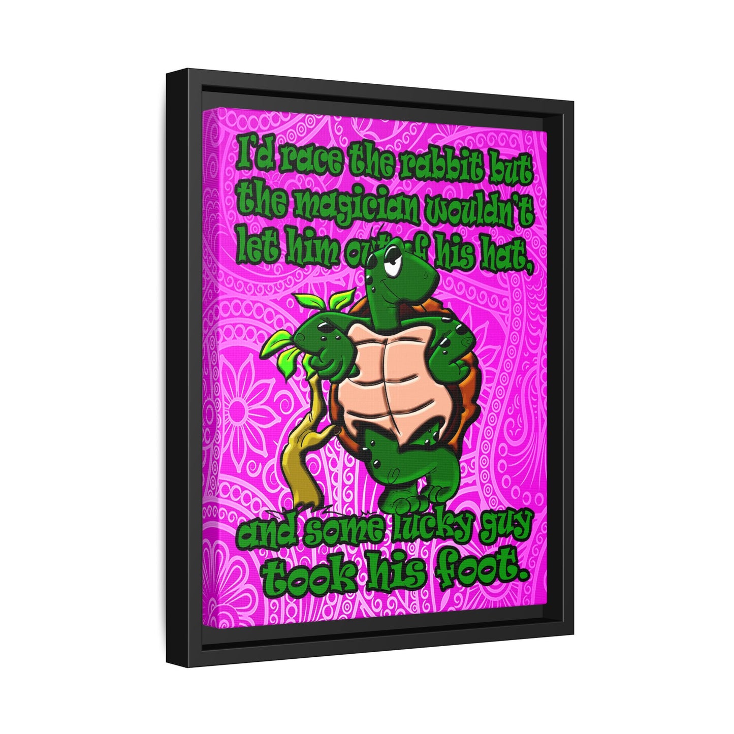 turtle race - framed canvas art (pink swirl)